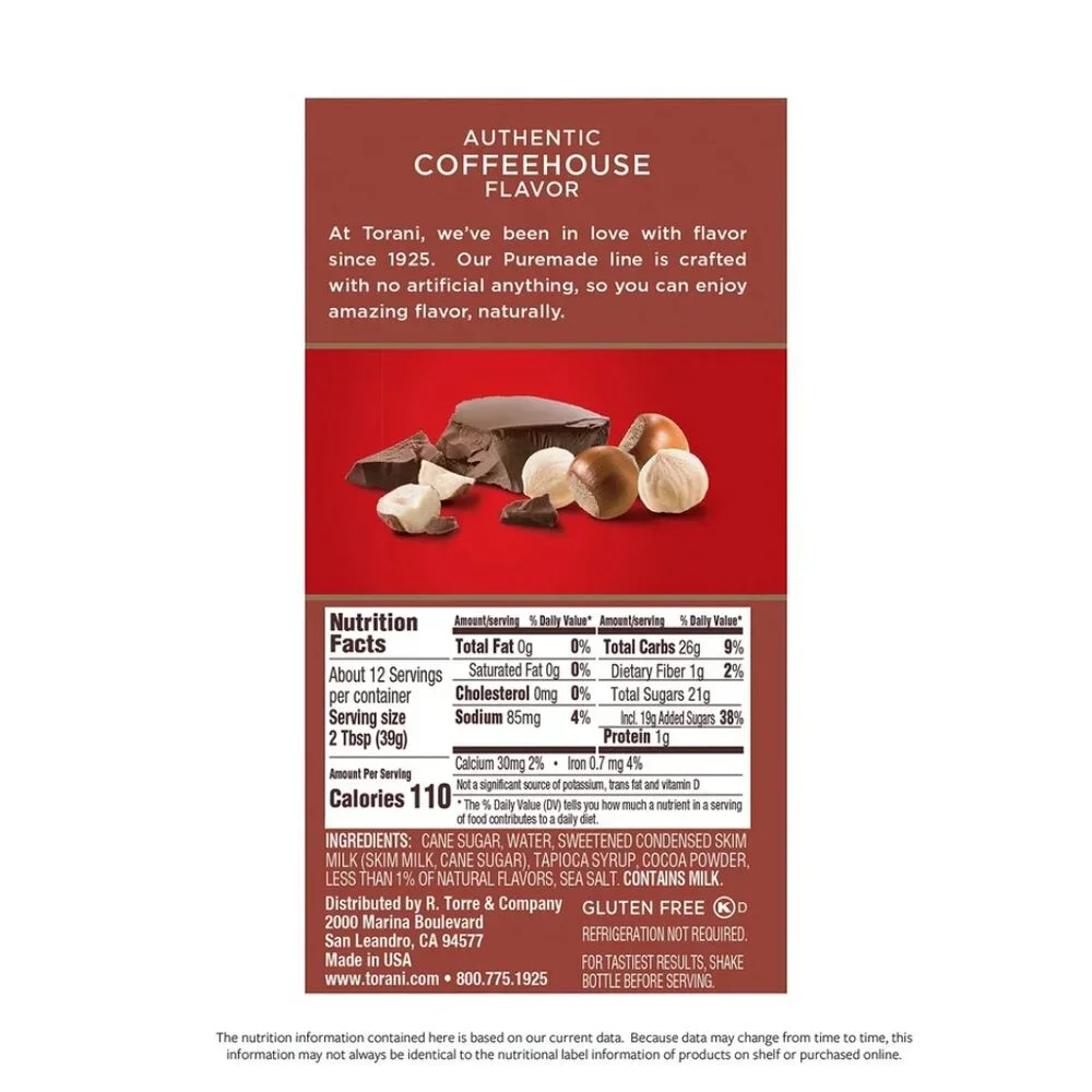 Torani Chocolate Hazlenut Puremade Sauce,4 Bottles